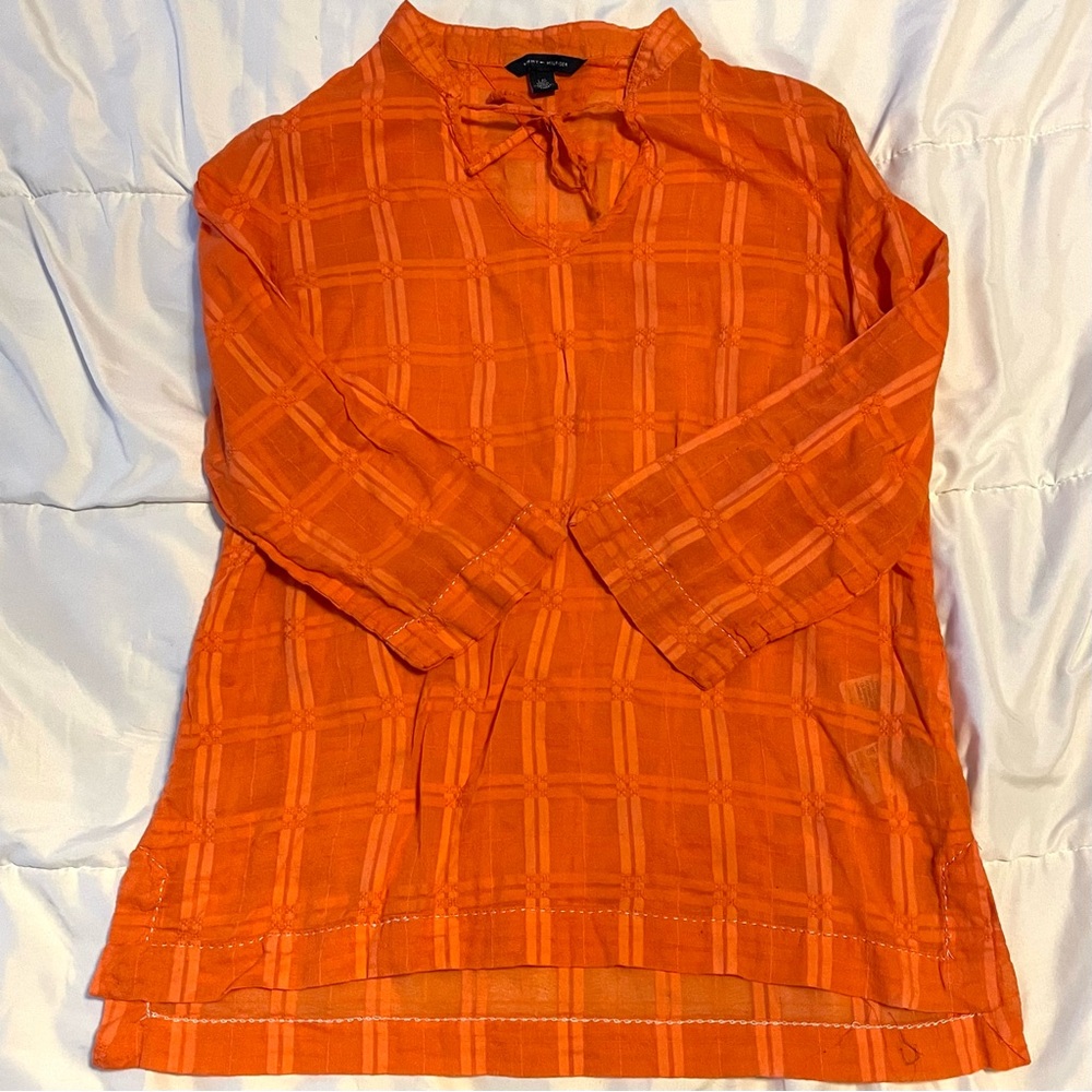 Tommy Hilfiger Orange Sheer 3/4 Sleeve Blouse